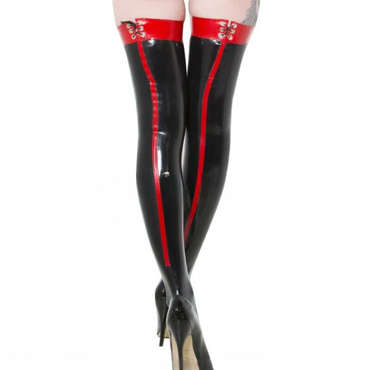 Black And Red Latex Stockings With Lacing - Your Shiny Clothes