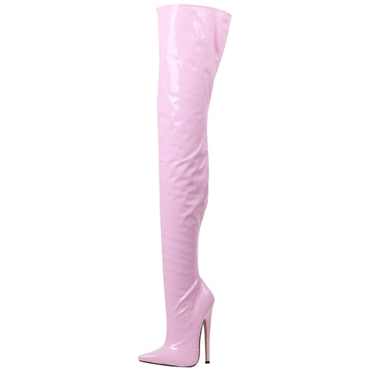 Thigh High 18 cm Heel Faux Leather Boots - Your Shiny Clothes