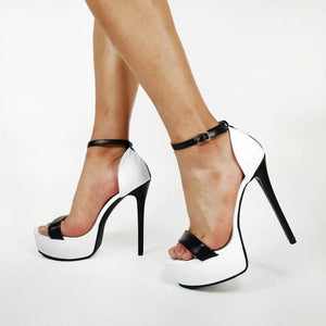 White Faux Leather Platform Stiletto Heels With Ankle Strap - Your Shiny Clothes
