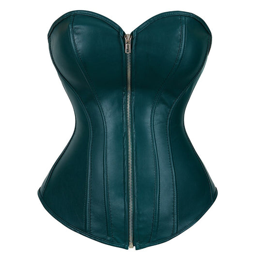 Faux Leather Corset Bustier With Zip - Your Shiny Clothes