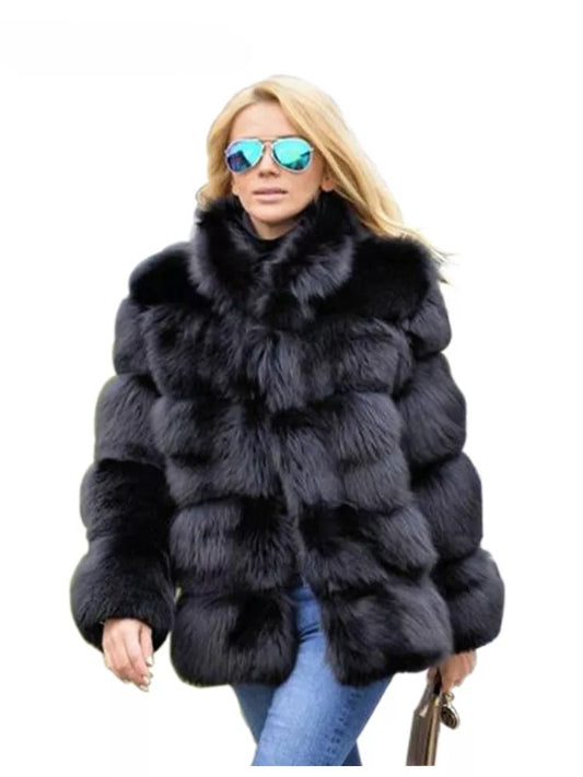 Thick Luxury Faux Fox Fur Coat - Your Shiny Clothes