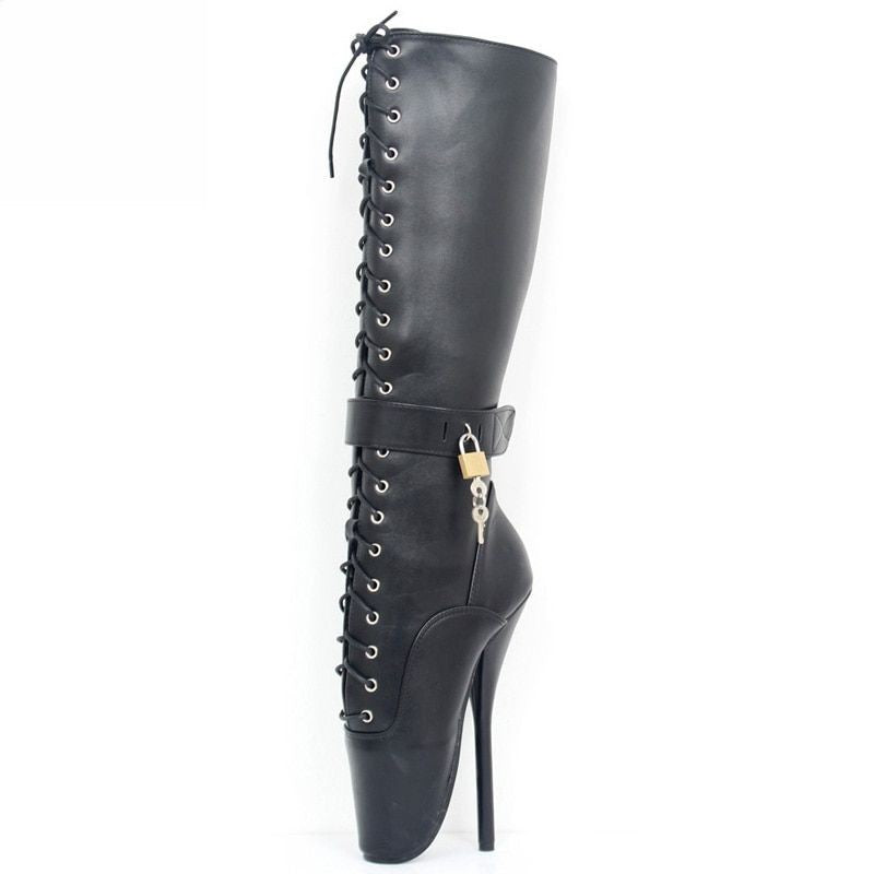 Faux Leather 18cm High Heel Knee High Ballet Boots - Your Shiny Clothes