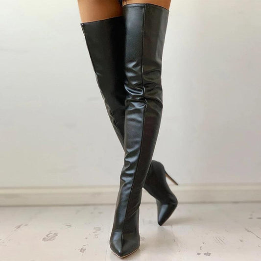 Faux Leather Over The Knee Boots - Your Shiny Clothes