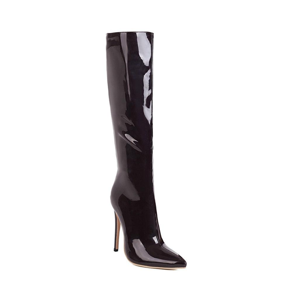 Knee High 13cm High Heel Patent Leather Boots - Your Shiny Clothes