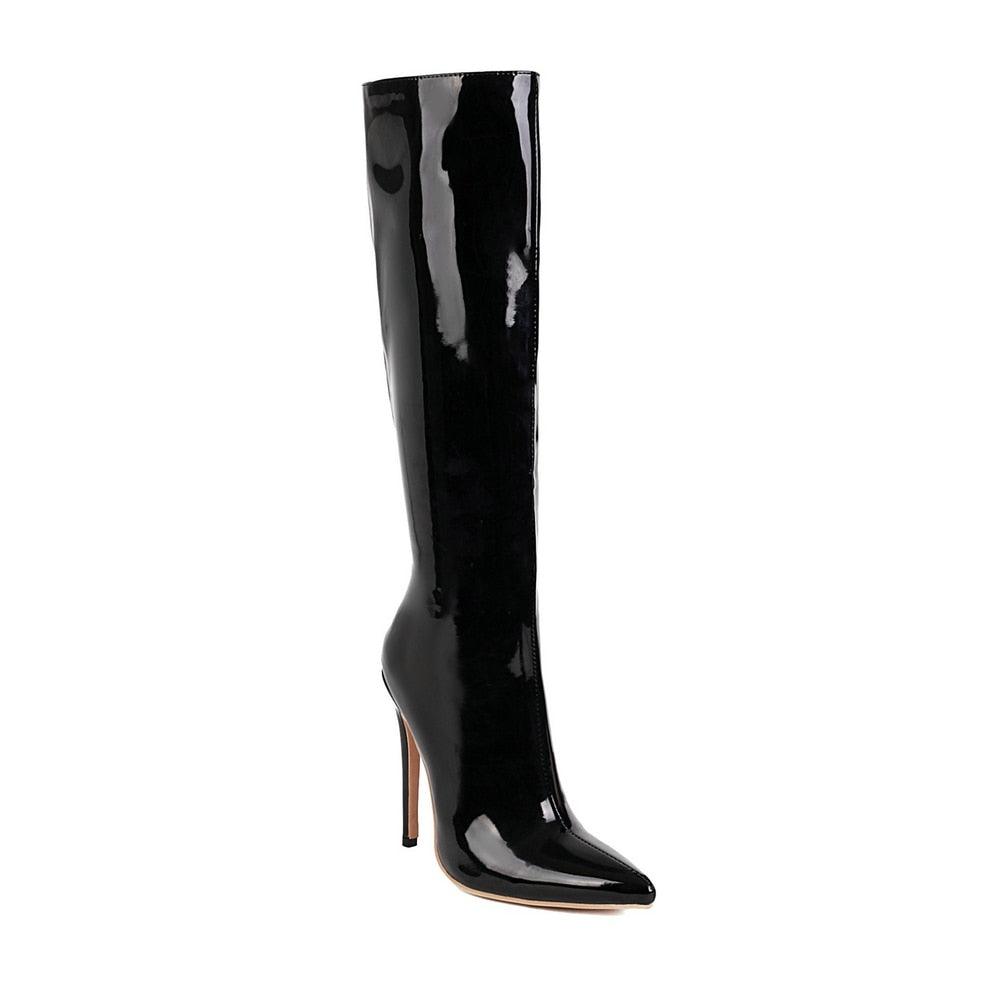 Knee High 13cm High Heel Patent Leather Boots - Your Shiny Clothes