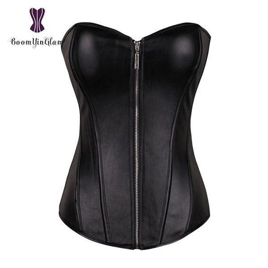 Faux Leather Corset Bustier With Zip - Your Shiny Clothes