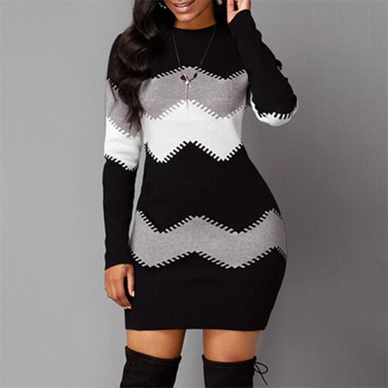 Knitted Multi-Color Striped Sweaterdress - Your Shiny Clothes
