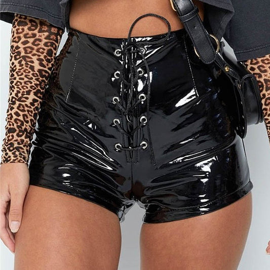 Patent Leather Lace Up Shorts - Your Shiny Clothes